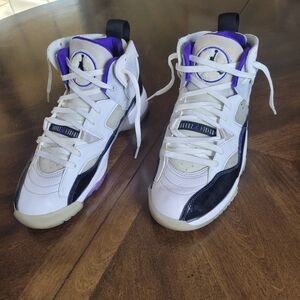Nije Air Jordan White, Black & Purple Jumpman  High-Top Basketball Sneakers.